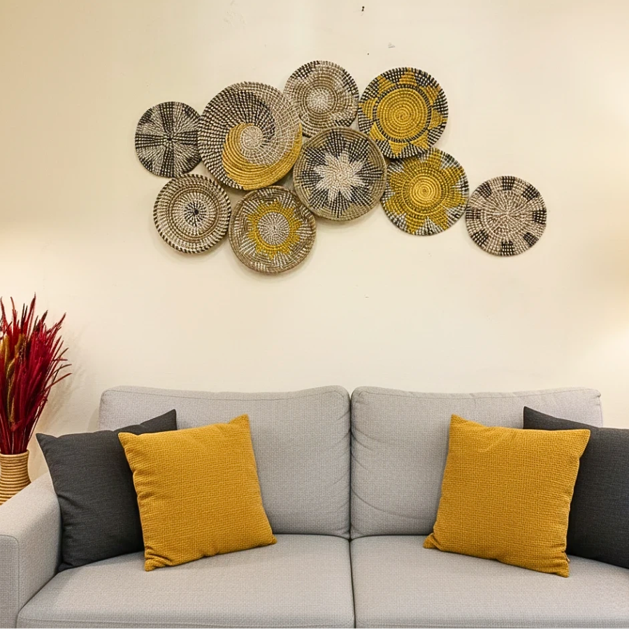 Boho Seagrass Wall Basket Set 9 Handmade Woven Wall Decor Plates