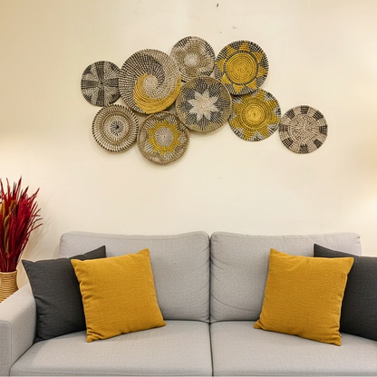 Boho Seagrass Wall Basket Set 9 Handmade Woven Wall Decor Plates