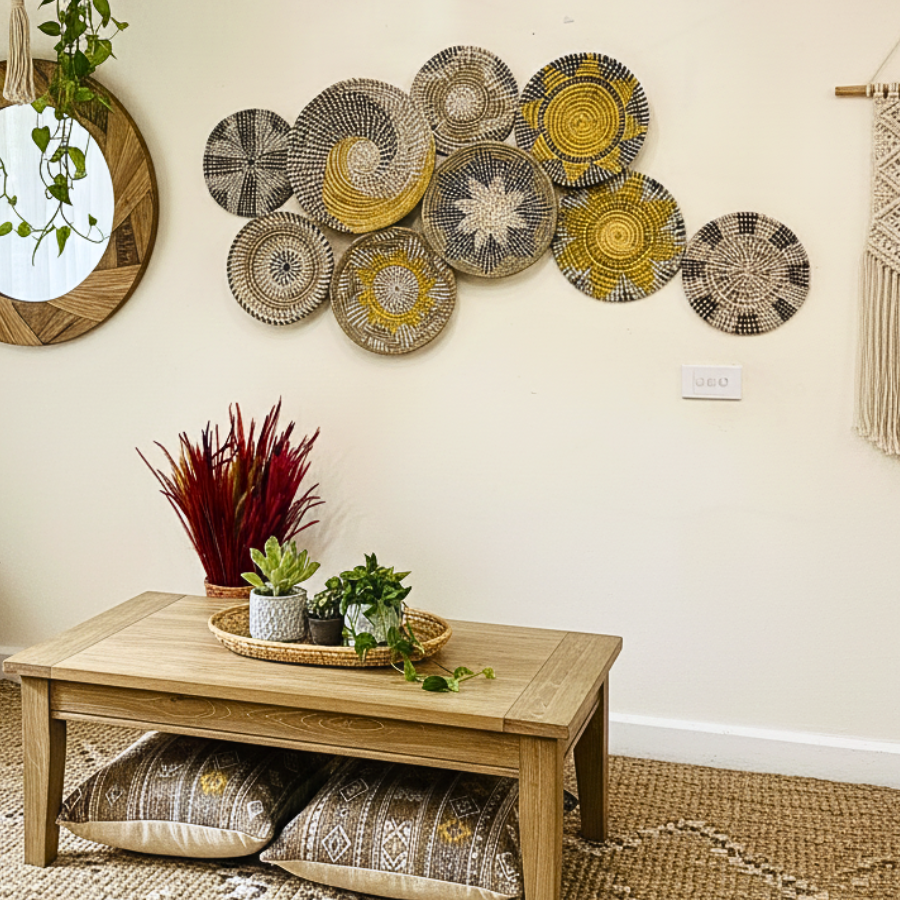 Boho Seagrass Wall Basket Set 9 Handmade Woven Wall Decor Plates