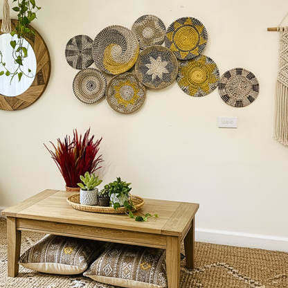 Boho Seagrass Wall Basket Set 9 Handmade Woven Wall Decor Plates