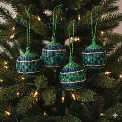 Woven Christmas Tree Ornaments Natural Fiber Handmade Holiday Decor
