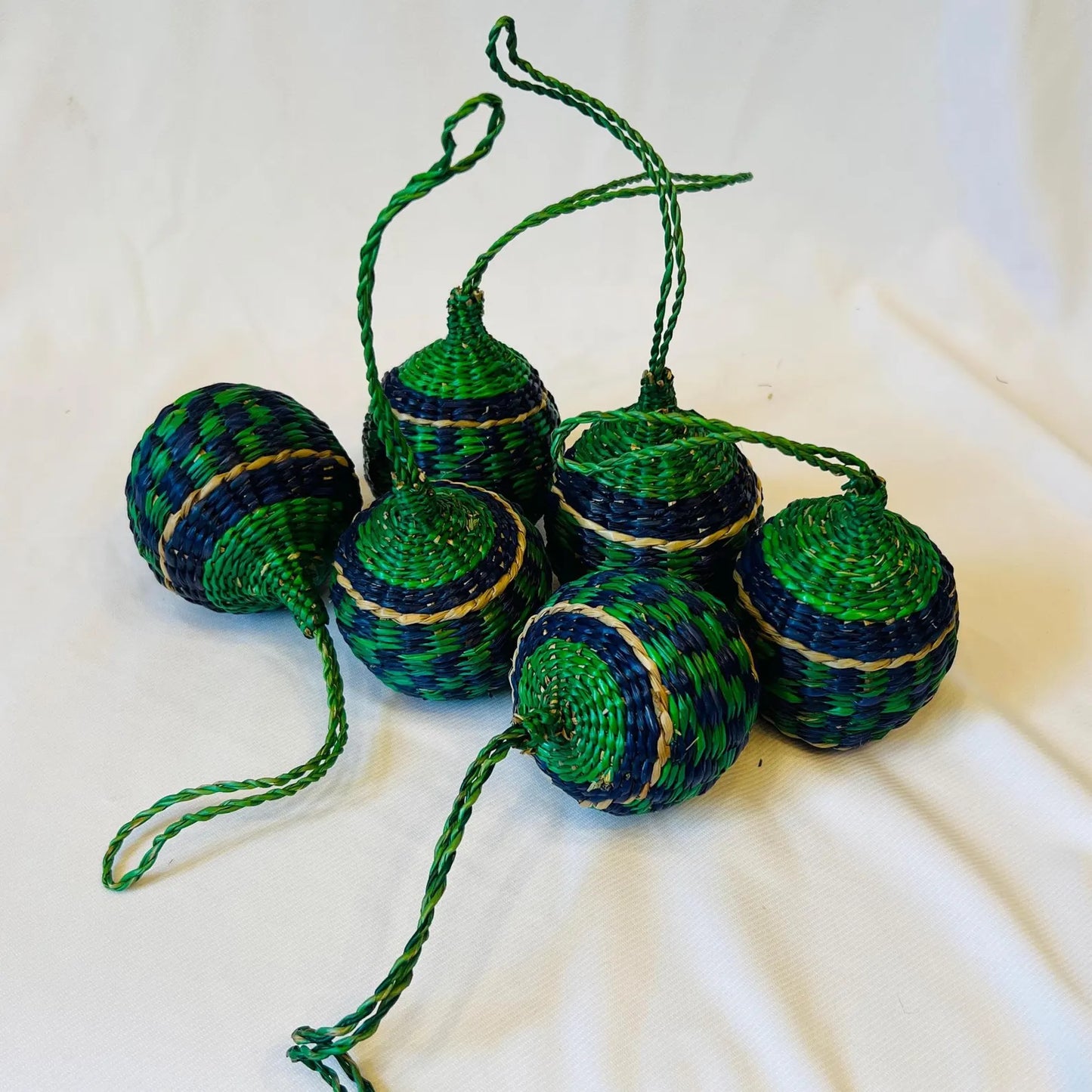 Woven Christmas Tree Ornaments Natural Fiber Handmade Holiday Decor