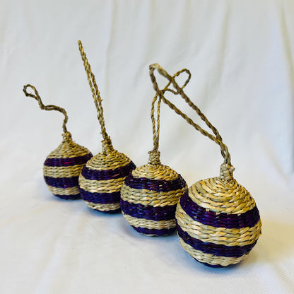 Handmade Purple Seagrass Christmas Ornaments Mexican Style Holiday Decor