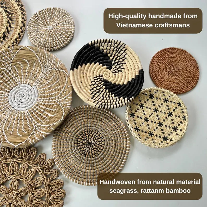 Set of 13 Boho Seagrass Woven Wall Baskets Living Room And Holiday Decor