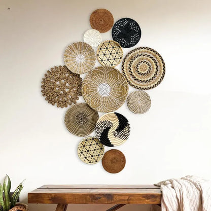 Set of 13 Boho Seagrass Woven Wall Baskets Living Room And Holiday Decor