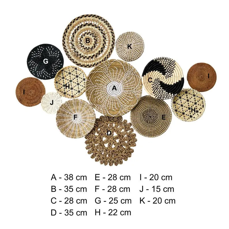 Set of 13 Boho Seagrass Woven Wall Baskets Living Room And Holiday Decor