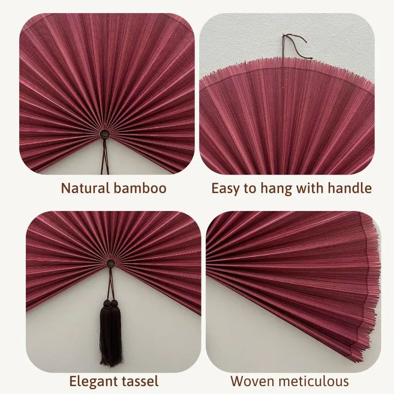 Handmade Wall Fan, Bamboo Wall Fan, Vintage Boho Hanging Fan, Colorful Wall Fan Decor, Handmade Birthday Gift
