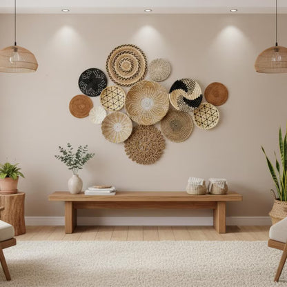 Set of 13 Boho Seagrass Woven Wall Baskets Living Room And Holiday Decor