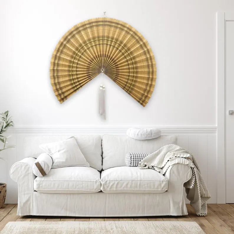 Handmade Bamboo Wall Fan Boho Headboard Art, Christmas Decor,  New Year Gift