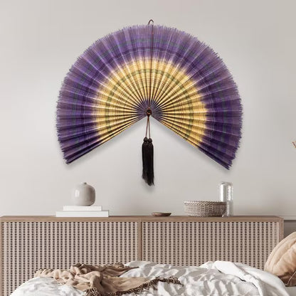 Large Lavender Bamboo Wall Fan (40 inch) Woven Decor & Handmade Gift