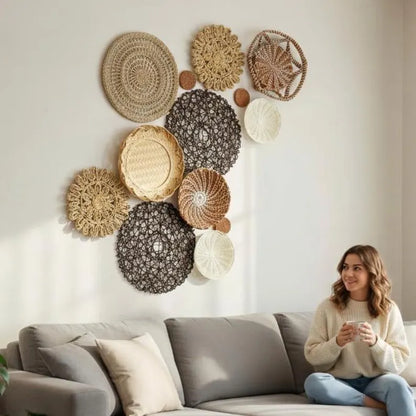 Woven Wall Basket Set: 13 Piece Boho Wicker Decor, Christmas Decor Boho Wall Art