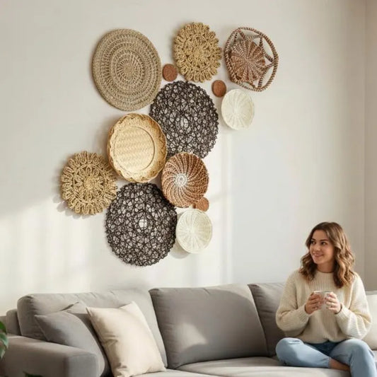 Woven Wall Basket Set: 13 Piece Boho Wicker Decor, Christmas Decor Boho Wall Art