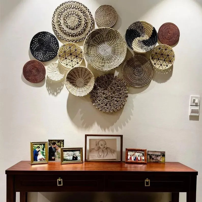 Set of 13 Boho Seagrass Woven Wall Baskets Living Room And Holiday Decor