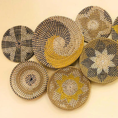 Boho Seagrass Wall Basket Set 9 Handmade Woven Wall Decor Plates