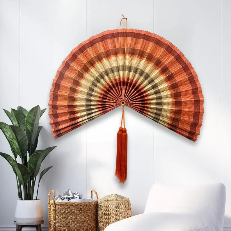 Large Decorative Bamboo Fan Wall Decor – Natural Boho Style