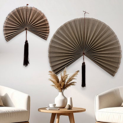Handmade Bamboo Wall Fan Set – Chestnut Brown Wabi Sabi & Japandi Wall Decor for Headboard, Artisan Gift