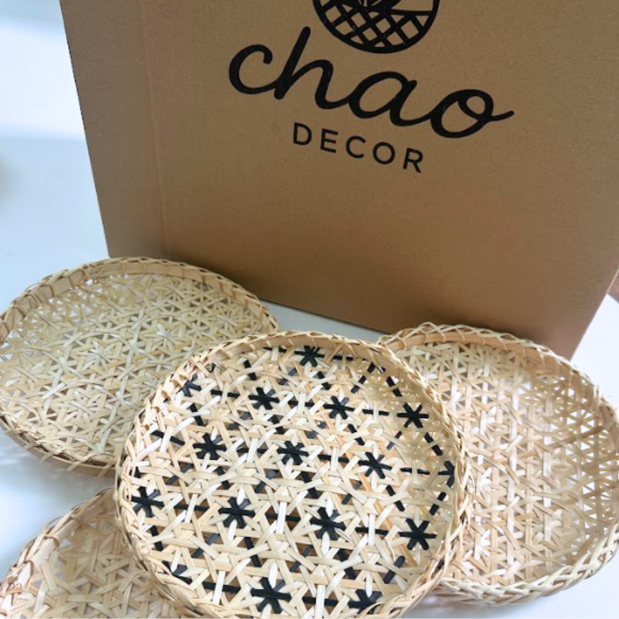 Snowflake Bamboo Flat Basket – Handwoven Decorative Serving Tray, Vietnamese Handmade Christmas Table Decor