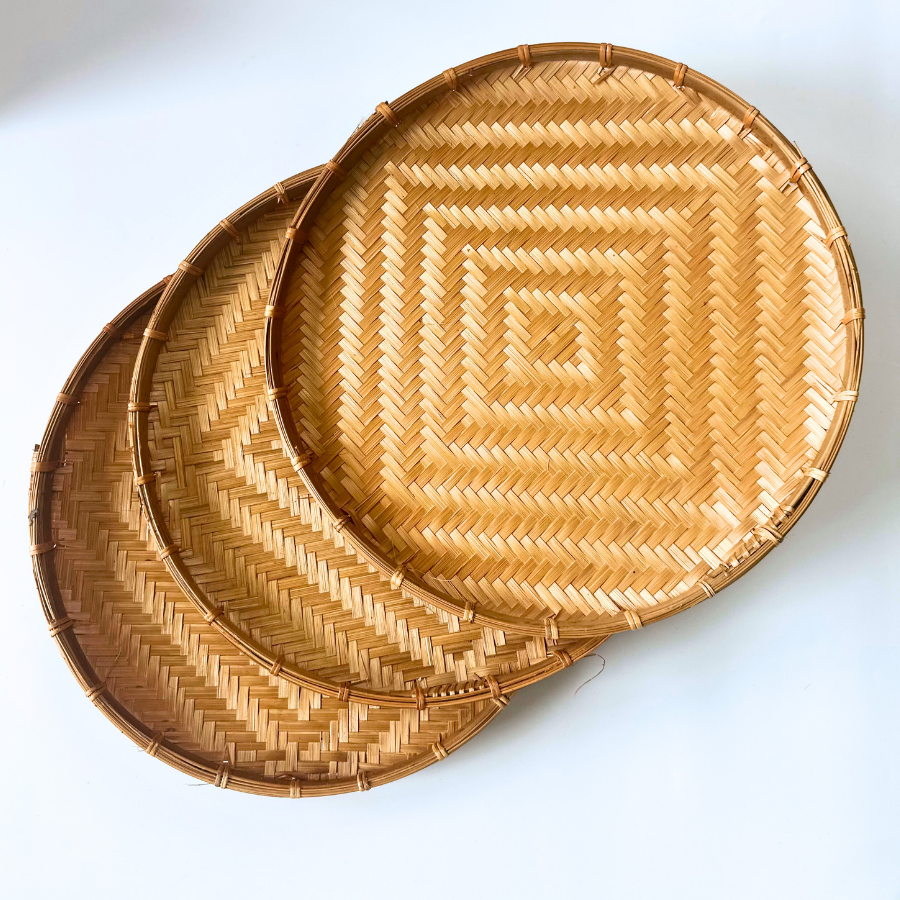 Natural Woven Bamboo Tray Set - Rustic Boho Home Decor