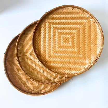 Natural Woven Bamboo Tray Set - Rustic Boho Home Decor