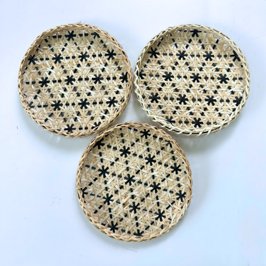 Snowflake Bamboo Flat Basket – Handwoven Decorative Serving Tray, Vietnamese Handmade Christmas Table Decor