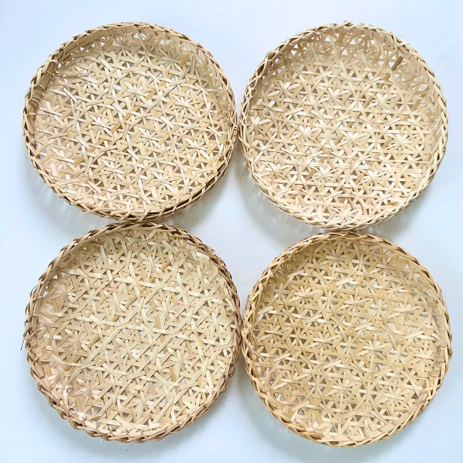 Snowflake Bamboo Flat Basket – Handwoven Decorative Serving Tray, Vietnamese Handmade Christmas Table Decor