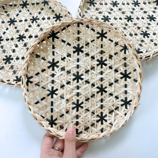Snowflake Bamboo Flat Basket – Handwoven Decorative Serving Tray, Vietnamese Handmade Christmas Table Decor