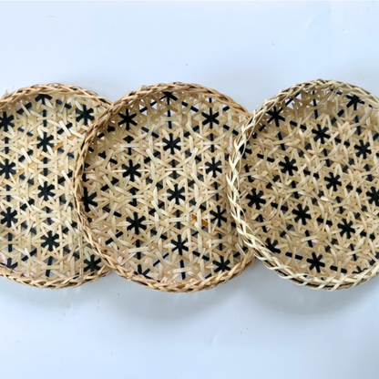 Snowflake Bamboo Flat Basket – Handwoven Decorative Serving Tray, Vietnamese Handmade Christmas Table Decor