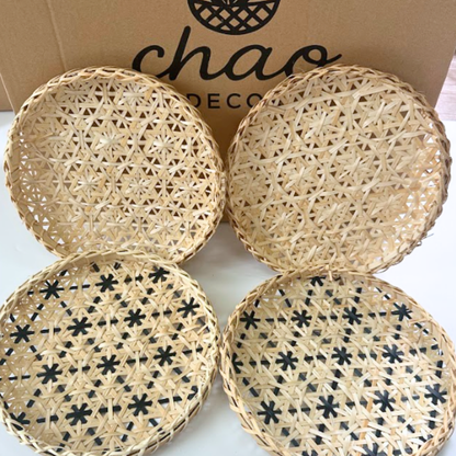 Snowflake Bamboo Flat Basket – Handwoven Decorative Serving Tray, Vietnamese Handmade Christmas Table Decor